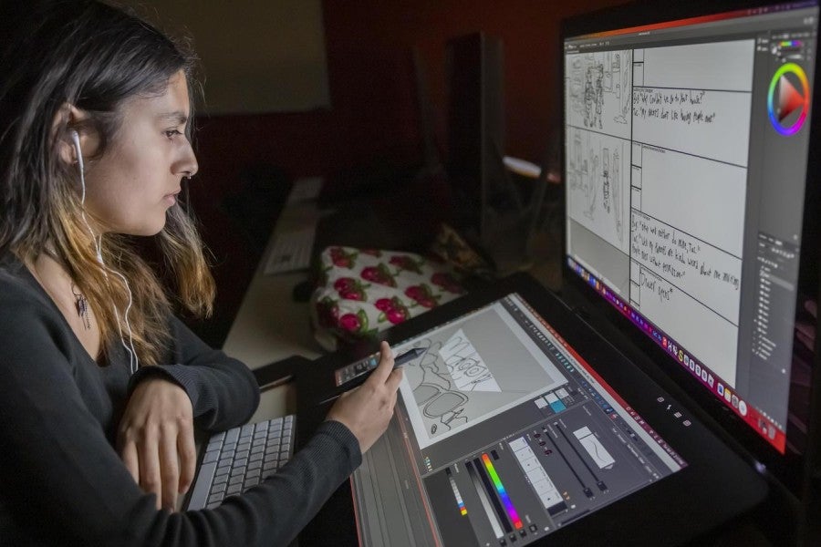 Interlochen Arts Academy Film & New Media Animation image of girl editing