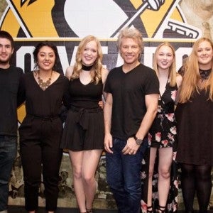 From left: Courtney Kaiser-Sandler, Jesse Munsat, Taylor Meloche,  Ally Lubera, Bon Jovi, Marley Harris-Deans, Grace Baer and Kyle Novy.