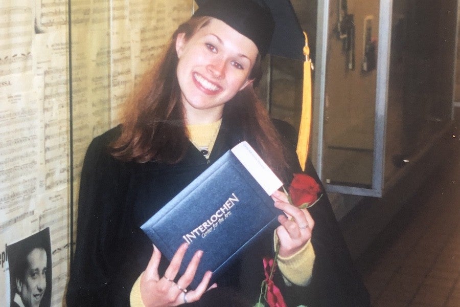 Carla Sticker with her Interlochen Arts Academy diploma in 2001