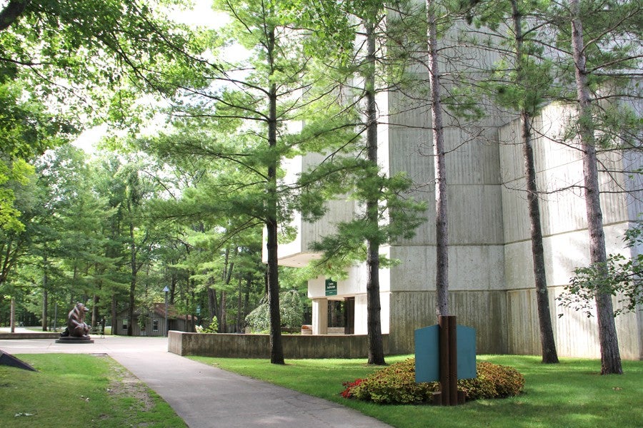 Exterior shot of Corson Auditorium on Interlochen Center for the Arts' campus
