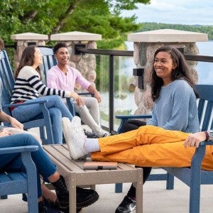A group of Arts Academy students enjoying Dottie's Deck.