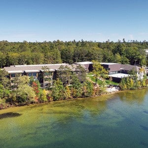 An aerial view of Dow House and The Dance Center.