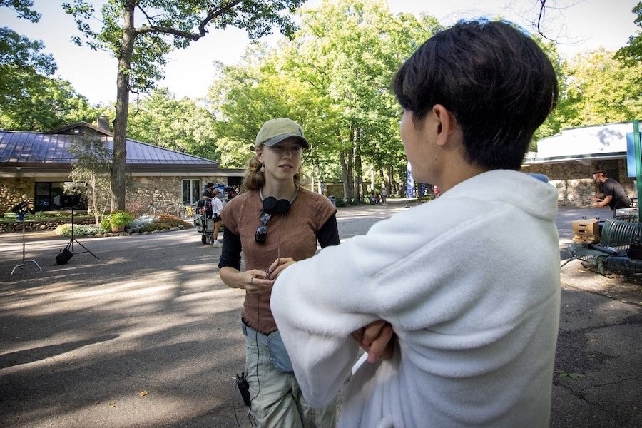 Falconer and Kaplan chat on Interlochen's campus