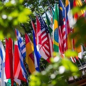 The flags outside of Kresge Auditorium