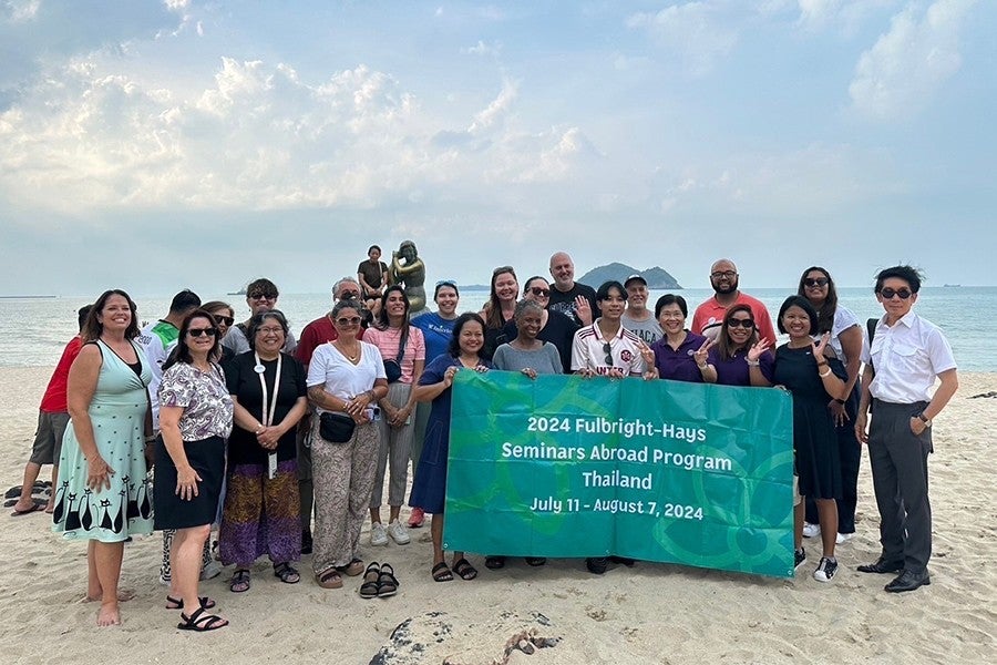 The 2024 Fulbright-Hays Seminars Abroad Program participants on a beach in Thailand.