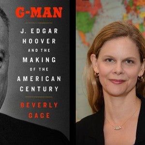 Cover image of G-Man book; portrait photo of Beverly Gage