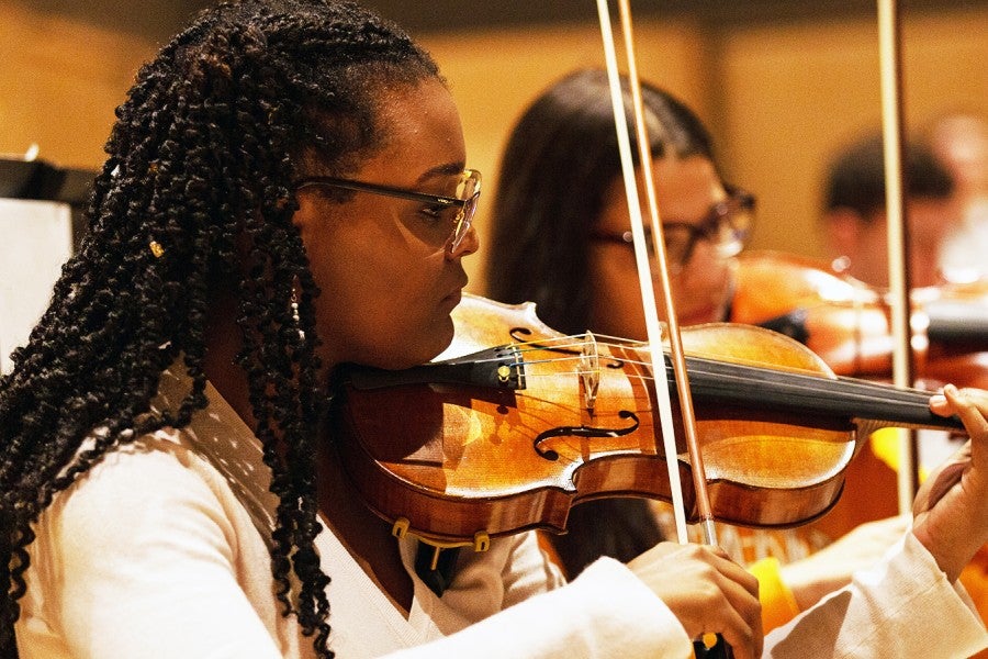Violin player in orchestra at Interlochen Arts Academy