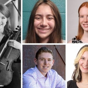 National Merit Scholarship semifinalists Jonah Cohen, Ella Dorsey, Carolyn Hoff, Grace Leonard, and Maddy Zuckerman