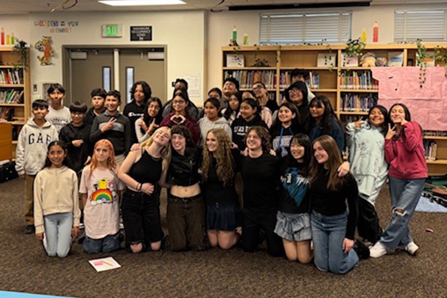 Interlochen Arts Academy singer-songwriters pose with students from Global Arts. 