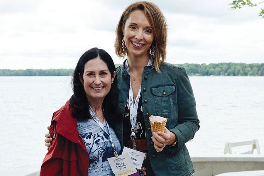 Two women in front of Green Lake