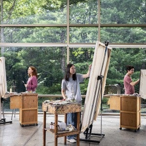 Visual arts student in studio